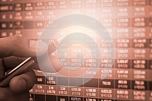 Index graph of stock market financial indicator analysis on LED.