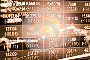 Index graph of stock market financial indicator analysis on LED.