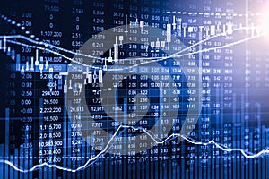 Index graph of stock market financial indicator analysis on LED.