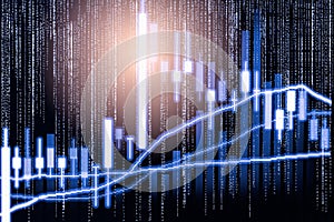 Index graph of stock market financial indicator analysis on LED.