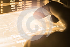 Index graph of stock market financial indicator analysis on LED.