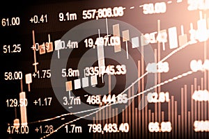 Index graph of stock market financial indicator analysis on LED.