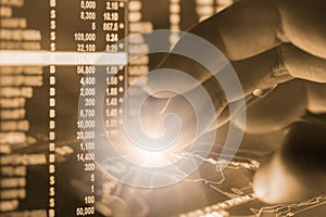 Index graph of stock market financial indicator analysis on LED.