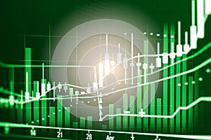 Index graph of stock market financial indicator analysis on LED.