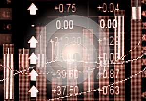 Index graph of stock market financial indicator analysis on LED.