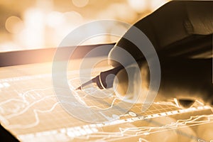 Index graph of stock market financial indicator analysis on LED.