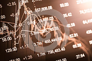 Index graph of stock market financial indicator analysis on LED.