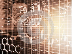 Index graph of stock market financial indicator analysis on LED.