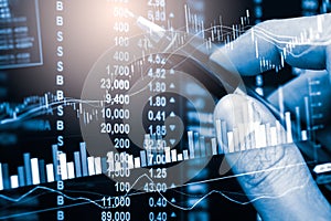 Index graph of stock market financial indicator analysis on LED.