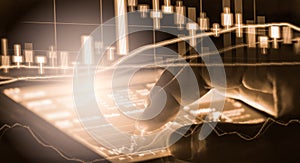 Index graph of stock market financial indicator analysis on LED.