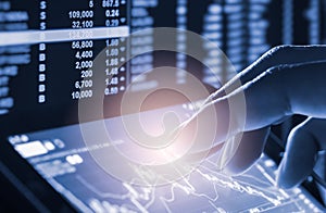 Index graph of stock market financial indicator analysis on LED.