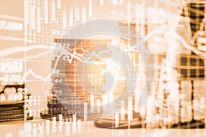 Index graph of stock market financial indicator analysis on LED.