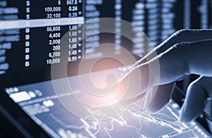 Index graph of stock market financial indicator analysis on LED.