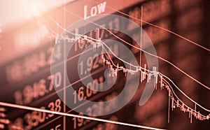 Index graph of stock market financial indicator analysis on LED.