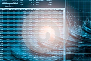 Index graph of stock market financial indicator analysis on LED.