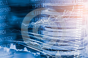 Index graph of stock market financial indicator analysis on LED.