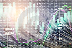 Index graph of stock market financial indicator analysis on LED.