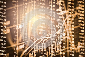 Index graph of stock market financial indicator analysis on LED.