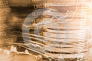 Index graph of stock market financial indicator analysis on LED.