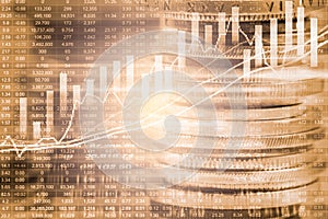 Index graph of stock market financial indicator analysis on LED.