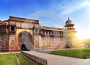 India. Agra. Red fort in sunny day