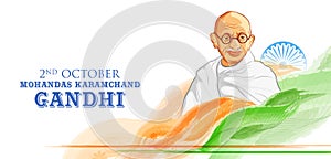 India background with Nation Hero and Freedom Fighter Mahatma Gandhi popularly known as Bapu for 2nd October Gandhi