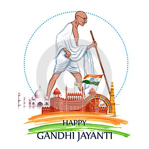 India background with Nation Hero and Freedom Fighter Mahatma Gandhi popularly known as Bapu for 2nd October Gandhi