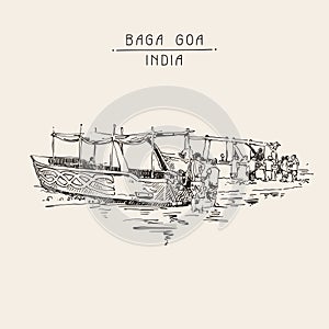 India Baga Beach sketch drawing with two boats ashore