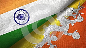 India and Bhutan two flags textile cloth, fabric texture