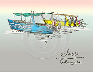 India Calangute Beach sketch drawing with two boats ashore photo