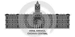 India, Chenna, Chennai Central travel landmark vector illustration