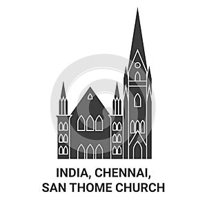 India, Chennai, San Thome Church travel landmark vector illustration