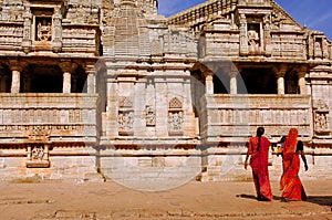 India, Chittorgarh: women in a jain temple