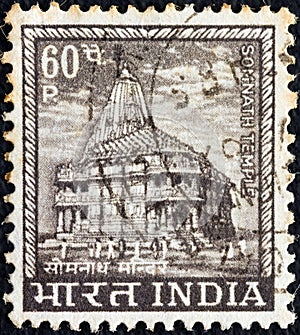 INDIA - CIRCA 1965: A stamp printed in India shows Somnath Temple, circa 1965.