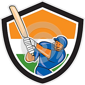India Cricket Player Batsman Batting Shield Cartoon