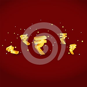 India currency Rupee 3D Angle Vector Element With Gold And Shiny Color Design