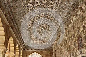 India - decorated ceiling in Fort Amber, India