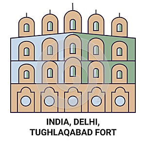 India, Delhi, Tughlaqabad Fort travel landmark vector illustration