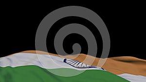 India fabric flag waving on the wind loop. Indian embroidery stiched cloth banner swaying on the breeze. Half-filled black