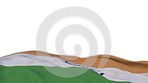 India fabric flag waving on the wind loop. Indian embroidery stiched cloth banner swaying on the breeze. Half-filled white