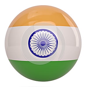 India flag ball symbol isolated on white background. 3D illustration.