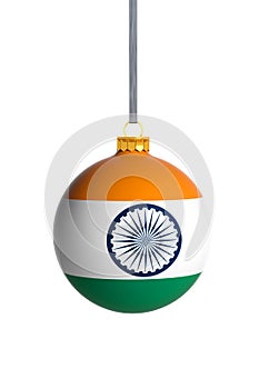India flag Christmas ball isolated on white background