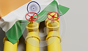 India flag covering an oil and gas fuel pipe line. Oil industry concept. 3D Rendering