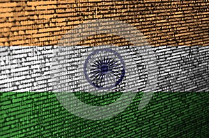 India flag is depicted on the screen with the program code. The concept of modern technology and site development