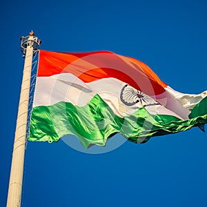 India flag flying high at Connaught Place with pride in blue sky, India flag fluttering, Indian Flag on Independence Day and photo