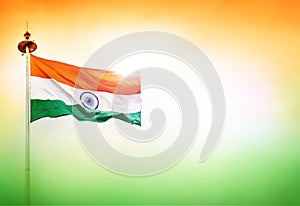 INDIA FLAG FLYING HIGH WITH PRIDE, flag fluttering  india independence day and republic day of india