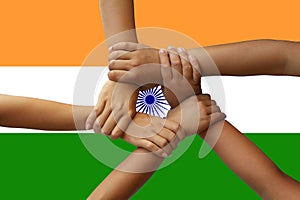 India flag, intergration of a multicultural group of young people