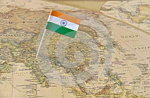 India flag pin on map