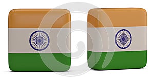 India flag square symbol isolated on white background. 3D illustration.