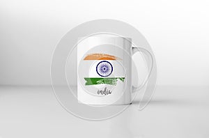 India flag on white coffee mug.